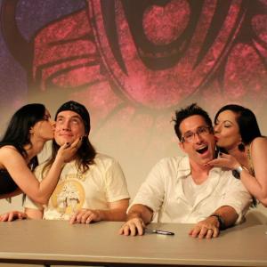 Sylvia (far right) with her twin sister, Jen (far left), and Terrance Zdunich (middle left) and Darren Lynn Bousman (middle right).