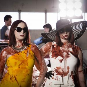 Jen and Sylvia Soska. On the set of their Women In Horror Massive Blood Drive shoot, GIVE IT UP. 2015