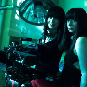 Jen and Sylvia Soska behind the scenes on the set of See No Evil 2