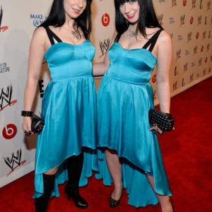 Jen (left) and her twin sister, Sylvia (right), at the WWE Make A Wish Event.