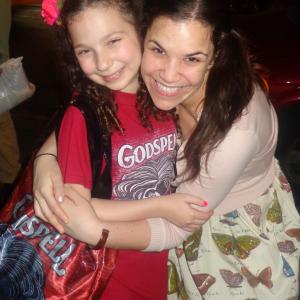 Rebecca with Lindsay Mendez after her Godspell 2032 performance