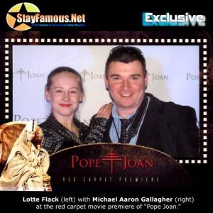 Michael Aaron Gallagher right with actress Lotte Flack at the Syracuse premiere of Pope Joan