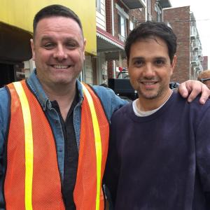 Taking a break with Ralph Macchio in between scenes while on set of Feature Film 