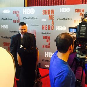 getting interviewed on red carpet at premiere of HBO miniseries SHOW ME A HERO