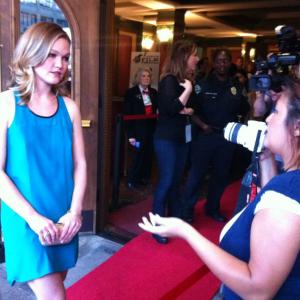 Liz Casanova interviewing Julia Stiles at the 'Silver Linings Playbook' screening at the Austin Film Festival.