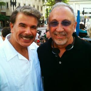 Alan Fritz with Producer Emilio Estefan before filming the final scene for A Change of Heart (2014). Alan was filmed as part of Carlos' family standing next to Gloria Estefan and Kathy Najimy.