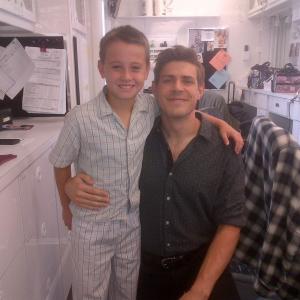 Cameron Castaneda and Chris Lowell on the set of Enlisted