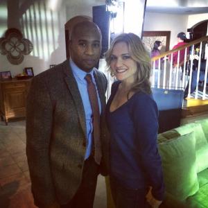 Maurice Hall and Victoria Pratt on set of the movie A Date To Die For.