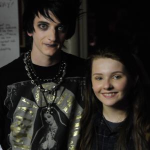 Adam Shalzi and Abigail Breslin on the set of Janie Jones. Shalzi plays the Creepy Goth Kid role.