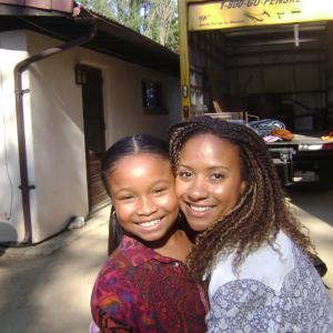 Kiara with Tracie Thoms on the set of the movie I Will Follow