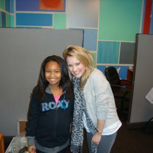 Kiara with Emily Osment on the set of Hannah Montana