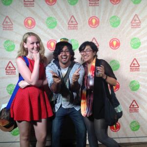 Dael Kingsmill, Omar Najam, and Mia Resella at the Nerdist/Geek & Sundry party at San Diego Comic-Con 2015.