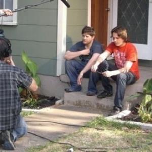 The cast and crew of Paradise Recovered shoot a scene on location in Austin TX