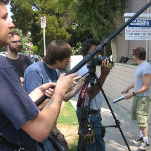 WriterDirector Hamish McCollester on set of Jasons Big Problem with DP Tim Otholt Sound Mixer Canaan Triplett and crew