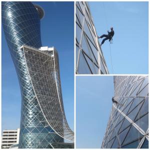 rappelling from Capital Gate movie stunt coordinator : Andy Armstrong Abu Dhabi