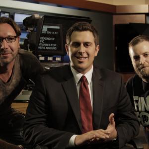 Producer Wm. Wade Smith, Adam Lefkoe, and Director Rory Owen Delaney filming for Red v Blue at WHAS Studios in Louisville, Kentucky