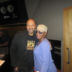 Alex Al and Mary J Blidge at recording session with David Foster