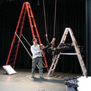 On set during Ouroboros in 2011 setting up harness rig with first assistant director Andrei Gostin