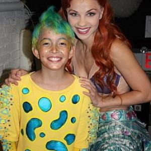 Major Curda as Flounder and Chelsea Morgan Stock as Ariel in The Little Mermaid on Broadway