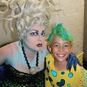 Major Curda as Flounder and Faith Prince as Ursula in The Little Mermaid on Broadway