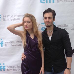 Clara Pasieka with Caleb Oliveri on the SIFF red carpet