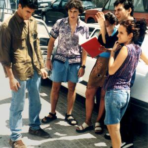 The cast and director of the short film 'Gente Corriente' (2000): Mali Blanco, David Benítez, Mª Ángeles Varo, Luis Galán (dir.) and Priscila Trujillo.