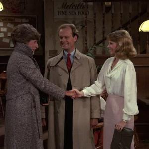 Still of Ted Danson Kelsey Grammer Shelley Long and Nancy Marchand in Cheers 1982