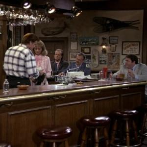Still of Ted Danson Kelsey Grammer Shelley Long John Ratzenberger and George Wendt in Cheers 1982