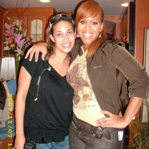 Producer Natasha Pierson and Tina Campbell on the set of Mary Mary's music video, 