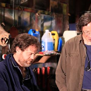Actor Rainn Wilson with Director George Pappy on the set of Few Options
