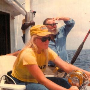 Hilary and her father Les Hemingway fishing off Bimini