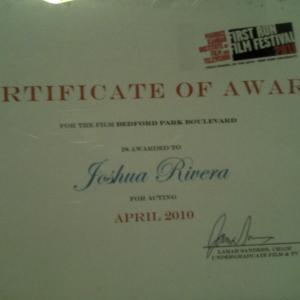 Joshua Rivera winner of the  First Run Film Festivals  ACTING AWARD 2010