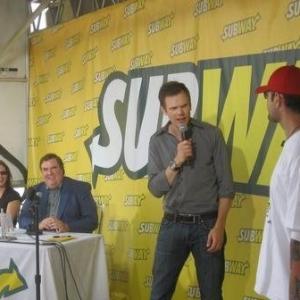 E! Soup's Joel McHale hosting a Subway casting commercial in Hollywood, Ca. in '08, featuring Christian Cage