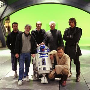 George Lucas, Ewan McGregor, Ian McDiarmid, Don Bies and Hayden Christensen in Zvaigzdziu karai. Situ kerstas (2005)