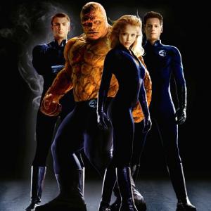 The FANTASTIC FOUR are (left to right): Chris Evans (as The Human Torch), Michael Chiklis (The Thing), Jessica Alba (The Invisible Woman) and Ioan Gruffudd (Mr. Fantastic).