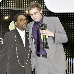 Brian Deane with director Spike Lee picking up the SocialEnvironment award in Cannes 2008