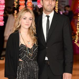 Shazad Latif with Skye Lourie at 'The Second Best Exotic Marigold Hotel' premiere at Odeon Leicester Square