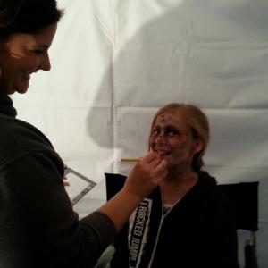 On set of My Haunted House getting makeup done!