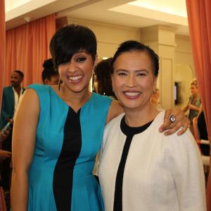 Lucille Atillo with Tia Mowry at Dress for Success- Puffs tissues in Blushington Make Up in West Hollywood, California.