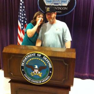 Pictured with Karen Schmauss at the Pentagon Media Briefing area