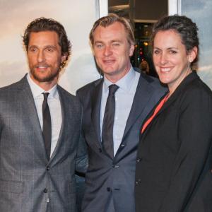 Matthew McConaughey Christopher Nolan and Emma Thomas at event of Tarp zvaigzdziu 2014
