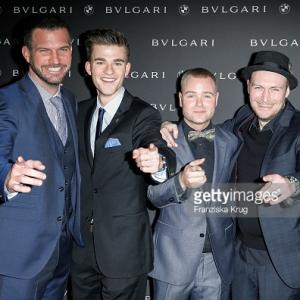 Simon Böer, Patrick Mölleken, Jonathan Tybel & Martin Stange (from left to right) attend the Bulgari Diva Cinema Night on February 10, 2015 in Berlin, Germany.