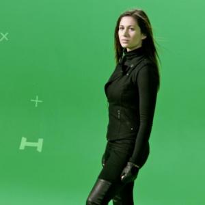 Stephanie Rae Anderson doing green screen work on set of 