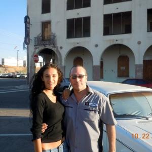 Nathalie posing with her Renovation costar Tommy Lynch in front of the Hotel Del Sol used in the film