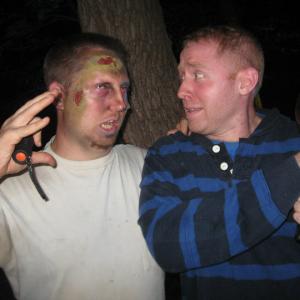 On the set of 'Blaming George Romero'. In Photo (From Left to Right) Blake Zawadzki (in zombie attire) and Sam Platizky.