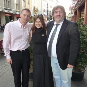 Editor Eric Oberli, Writer-Director Jolanda Ellenberger and Musical Composer Tom Hanke celebrate in Basel after the European Film Premiere