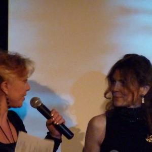 Actress Esther Kreis and Director Jolanda Ellenberger moderate through the European Film Premiere of DISPLACEMENT in Basel Switzerland on November 14