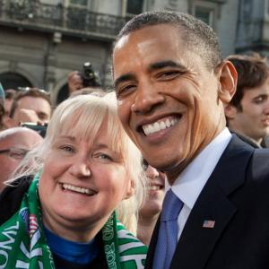 Barack Obama thanking genealogist Megan Smolenyak during his visit to the Irish ancestral hometown her research uncovered