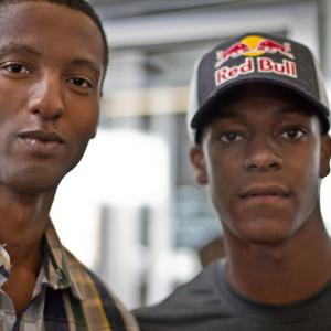 Rajon Rondo and Dee Shiver on set of Red Bull Commercial