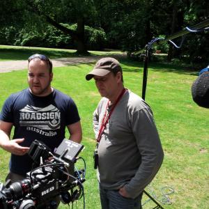 Martin Beek (right) and camera operator Roland Jacobs on the set of Dutch feature film 